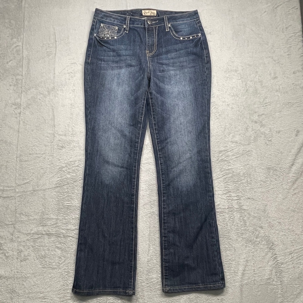 Earl Jean Bootcut Jeans Women 10 Blue Dark Wash Rhinestone Embellished Studded
